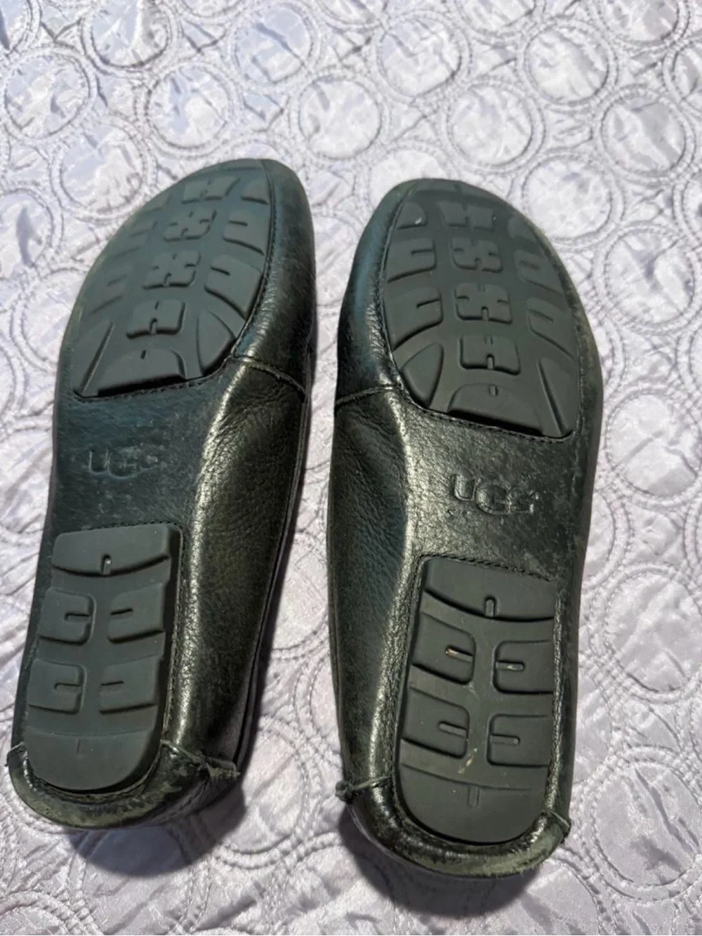 UGG Black Leather Slip-On Loafers for Women